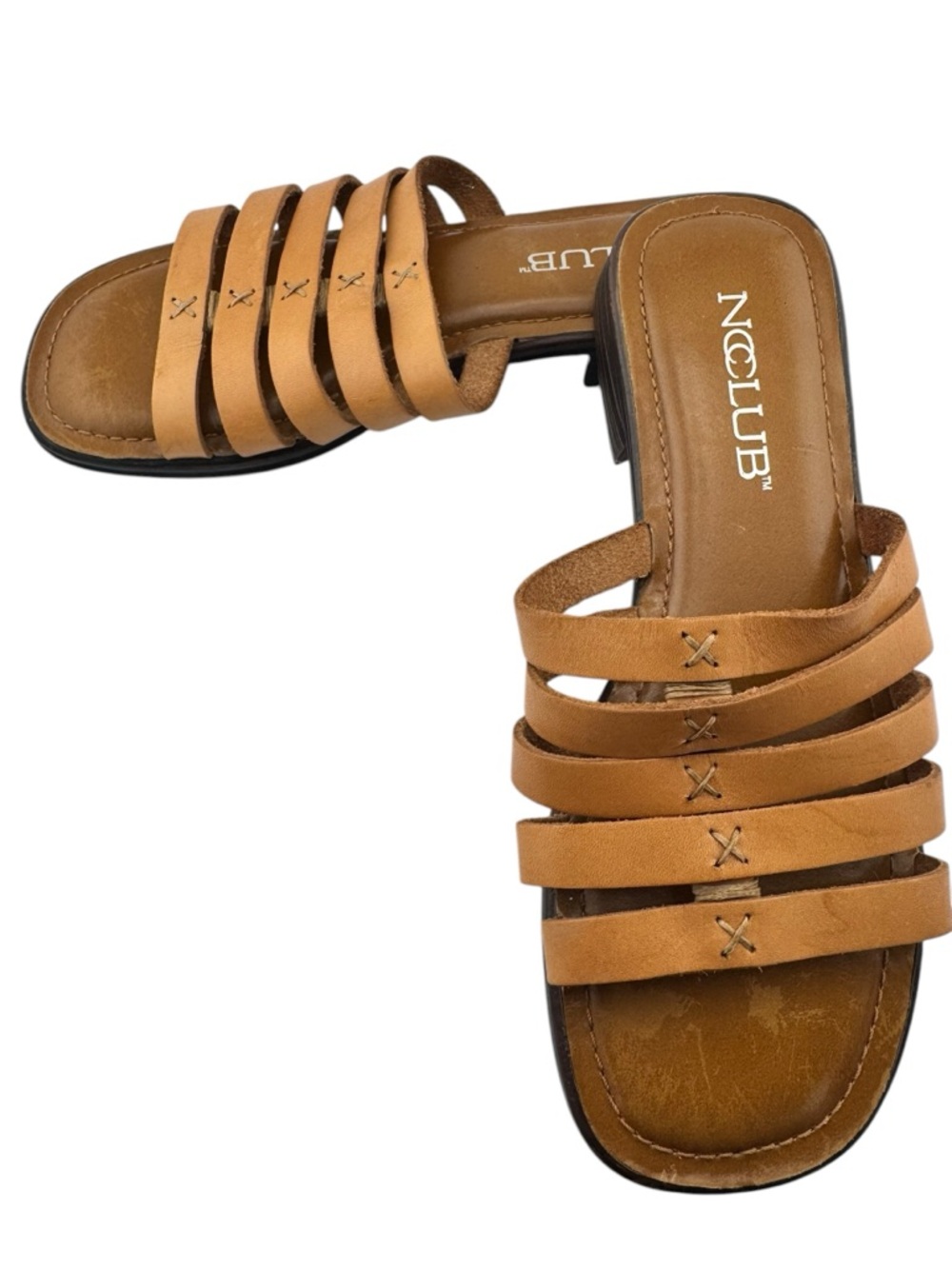NCLUB Tan Leather Strappy Slide Sandals Women’s Size 6.5M Made in‎ Brazil boho